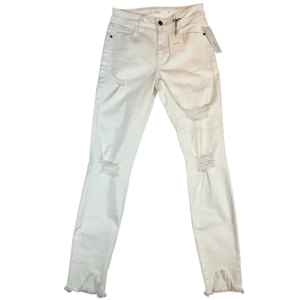 Hidden Jeans Amelia Skinny White Distressed Frayed Step Hem Denim Jeans Size 26